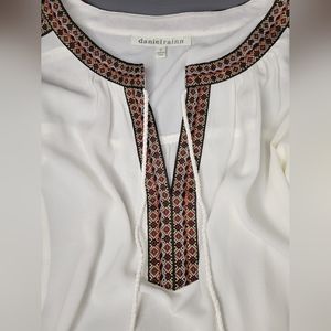 Daniel Rainn DR2 Women's Long-sleeved White Chiffon Tassels Boho Peasant Medium